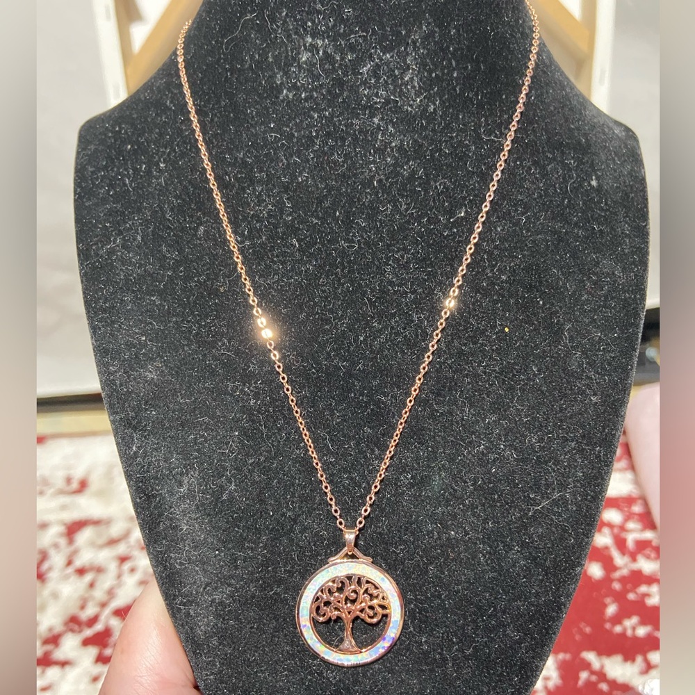 Tree of Life Pendant Necklace 18K Rose Gold Plated
